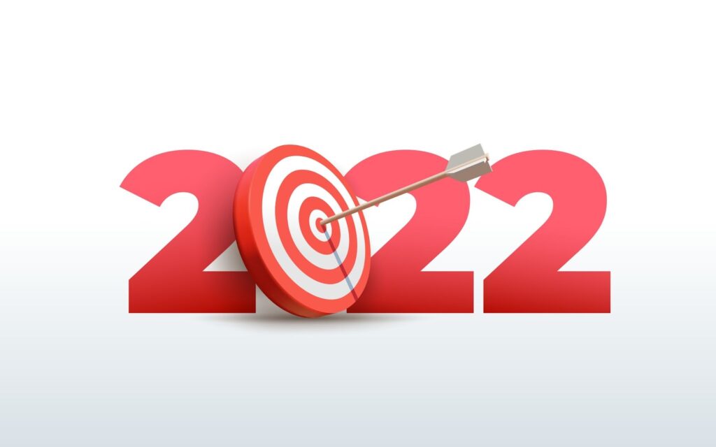 Image of the year 2022 with a target and a arrow on the first 0